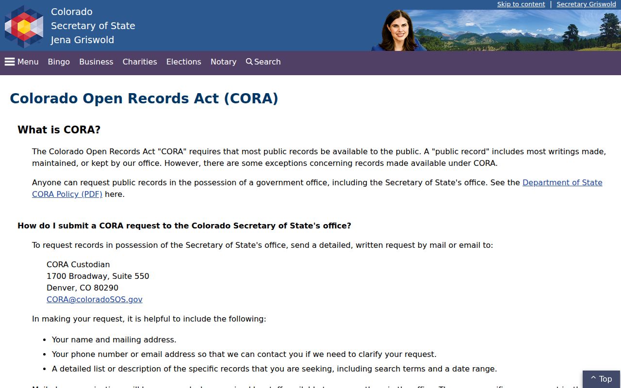 Fremont County court records Colorado Secretary of State CORA page