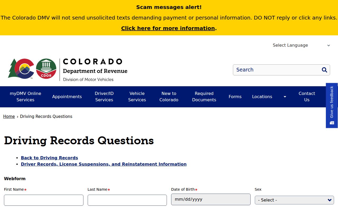Fremont County criminal court records Colorado DMV driving record questions