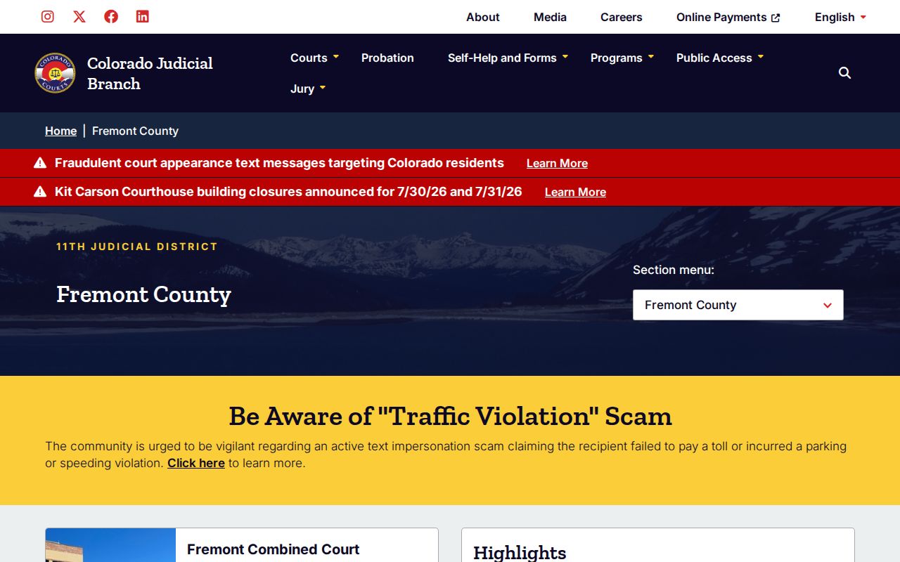 Fremont County court records Colorado Judicial Branch Fremont County page