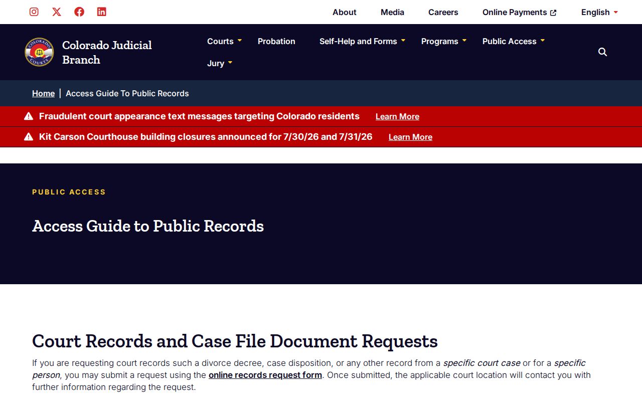 Fremont County court records Colorado Judicial Branch public access guide