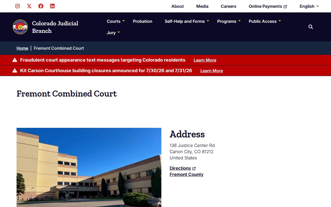 Fremont County court records Fremont Combined Court location page
