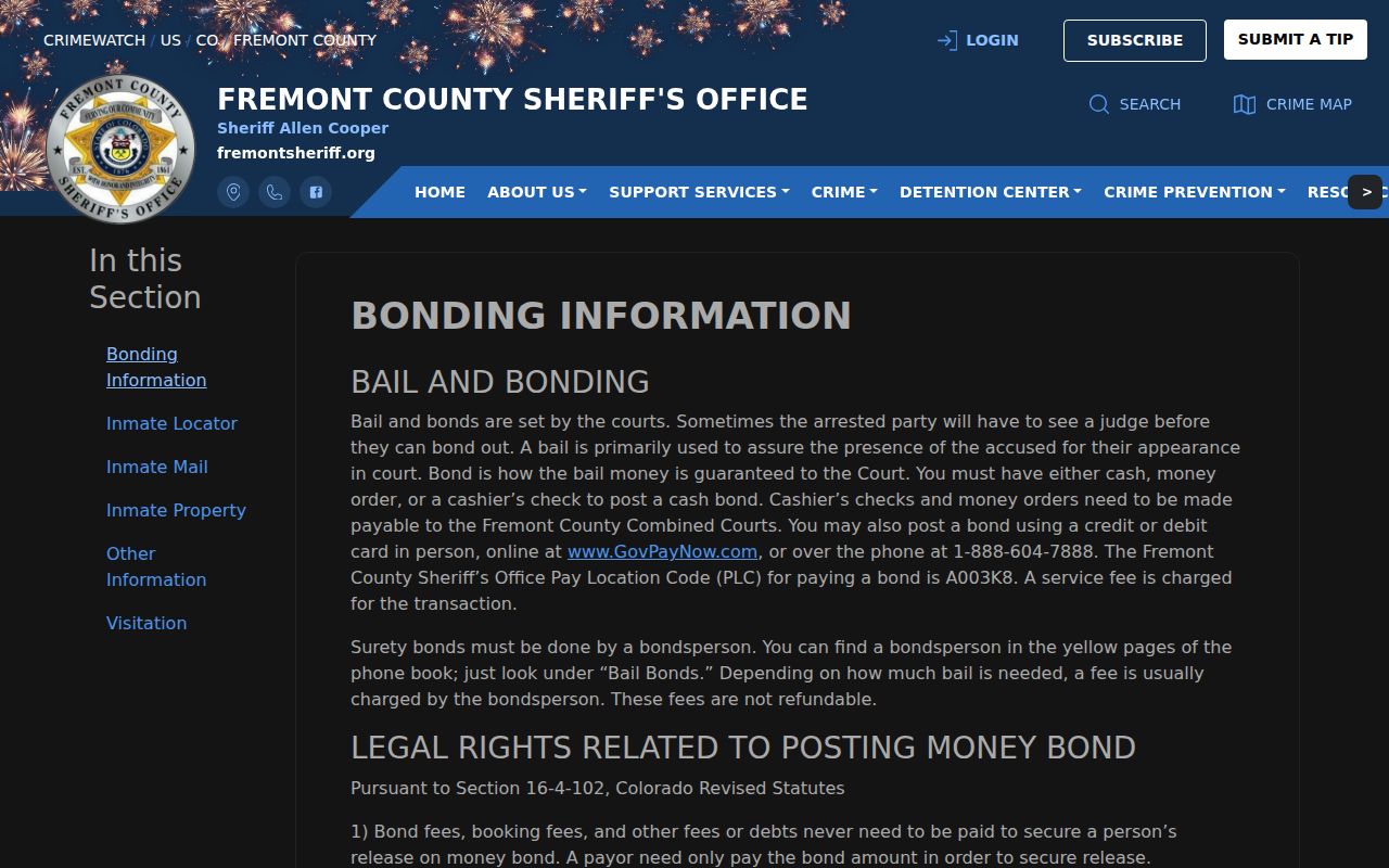 Fremont County inmate records bonding information