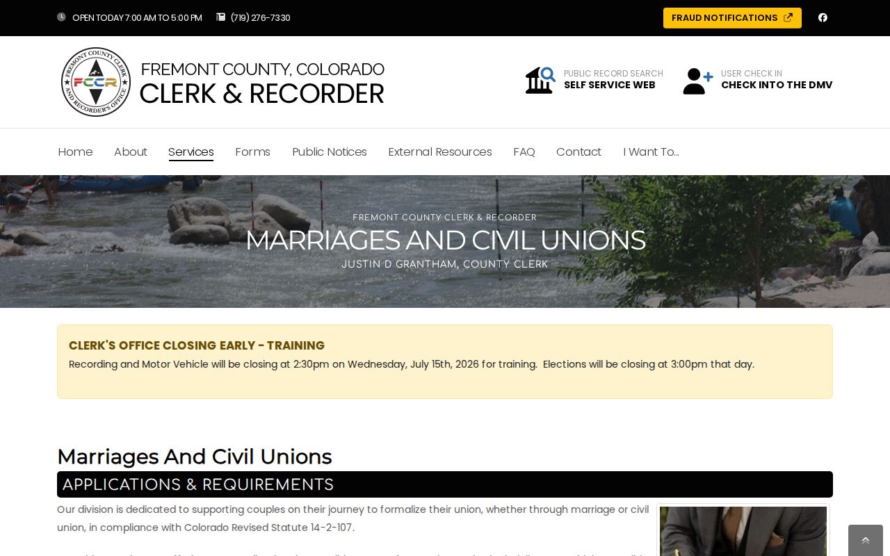 Fremont County marriage records and civil union requirements
