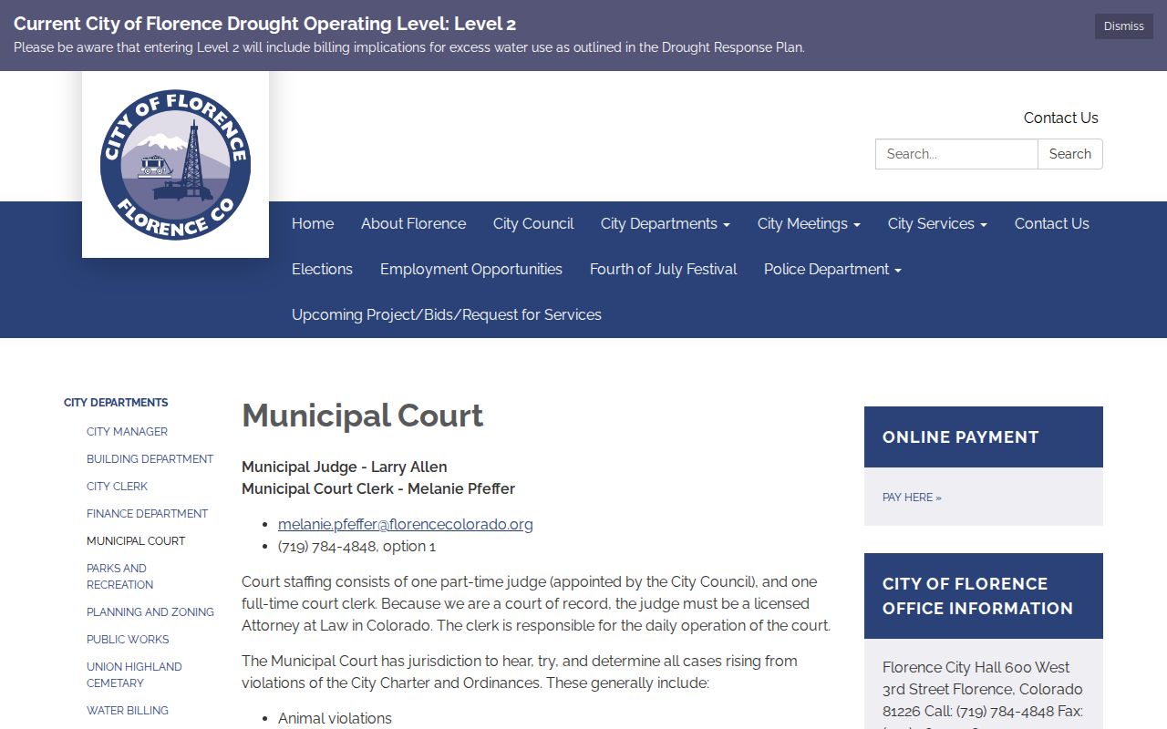Fremont County traffic court records at Florence Municipal Court