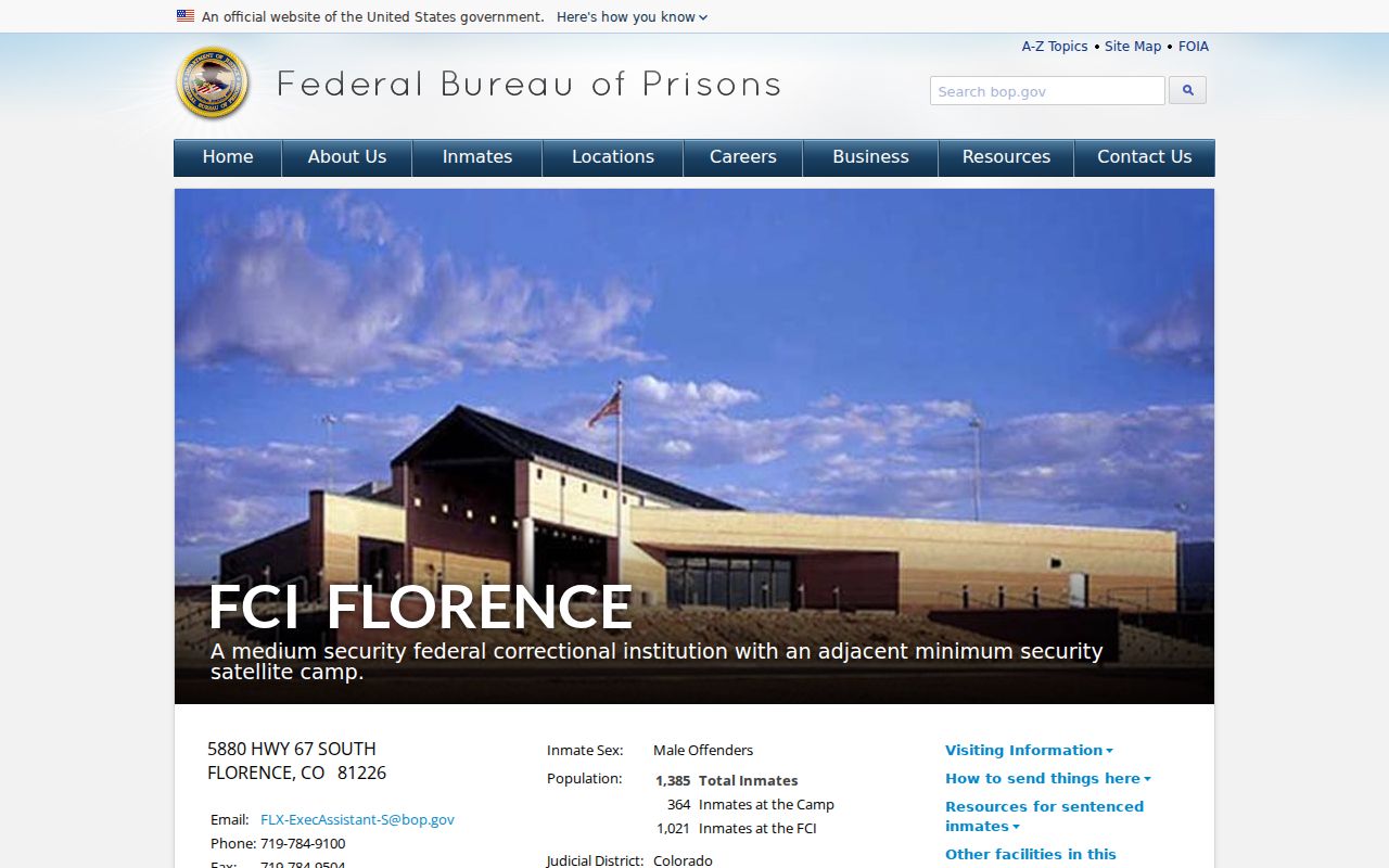 Fremont County warrant records BOP FCI Florence