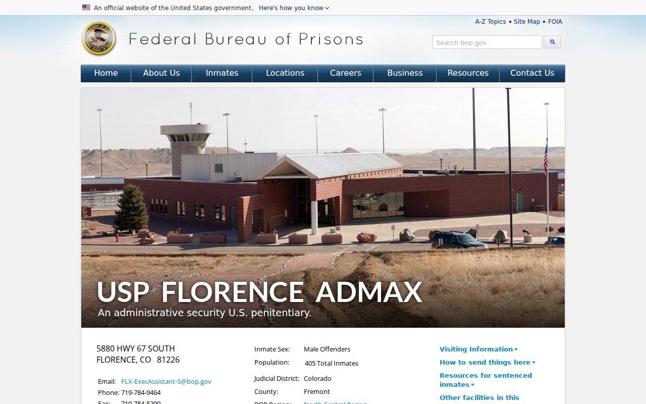 Fremont County warrant records BOP USP Florence ADMAX